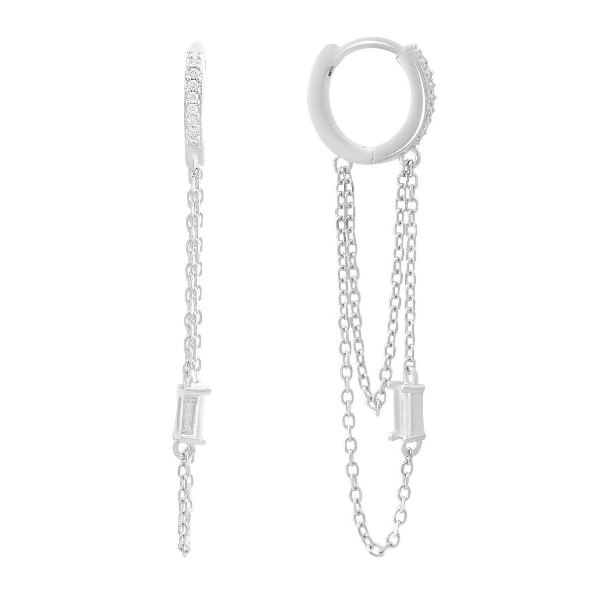Сережки срібні з підвісними ланцюжками та прямокутними вставками Сережки срібні з підвісними ланцюжками та прямокутними вставками