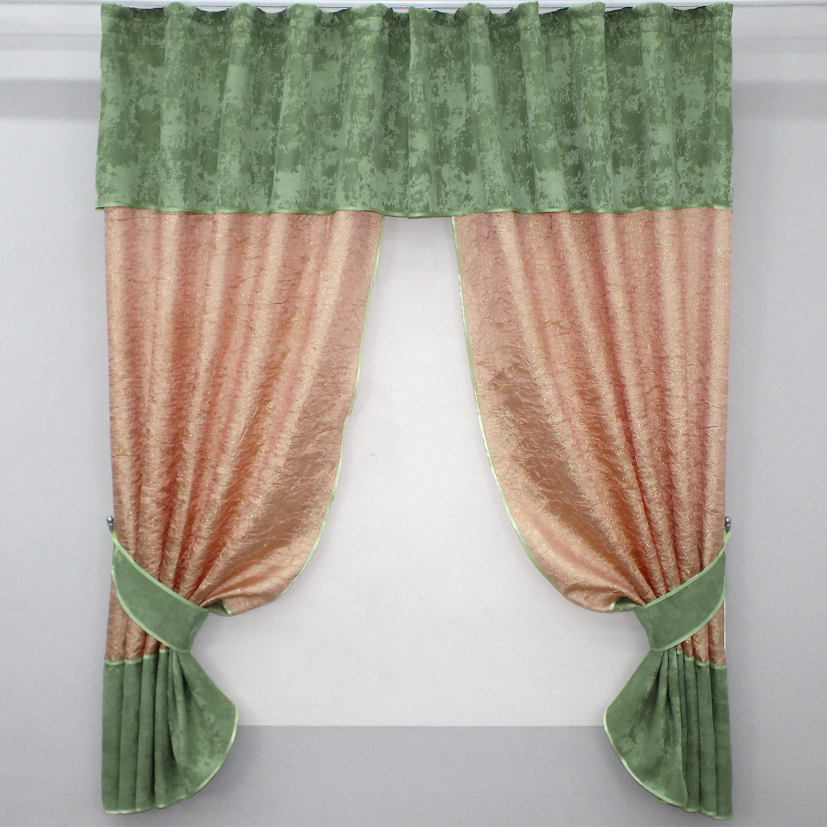 Штори кухонні VR-Textil № 073к з ламбрекеном і підхватами 270х170 см Персиковий/Оливковий (52-0477)