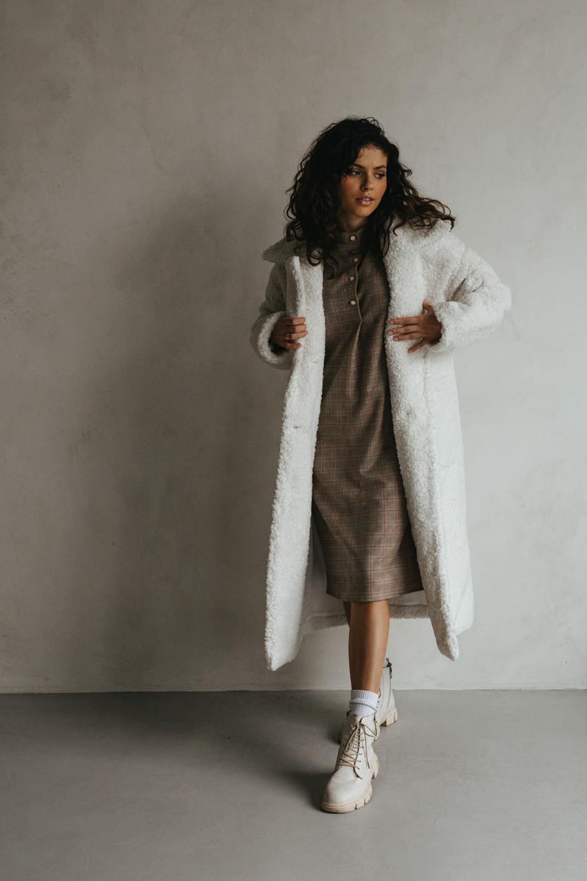 Пальто-шуба женская из эко-букле S-M Молочный (1822980649) - фото 6 Пальто-шуба женская из эко-букле S-M Молочный (1822980649) - фото 6