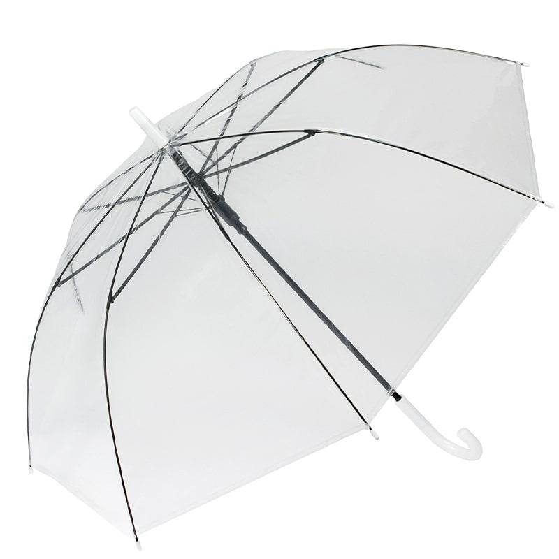 Зонтик трость на 8 спиц с белой ручкой Прозрачный
