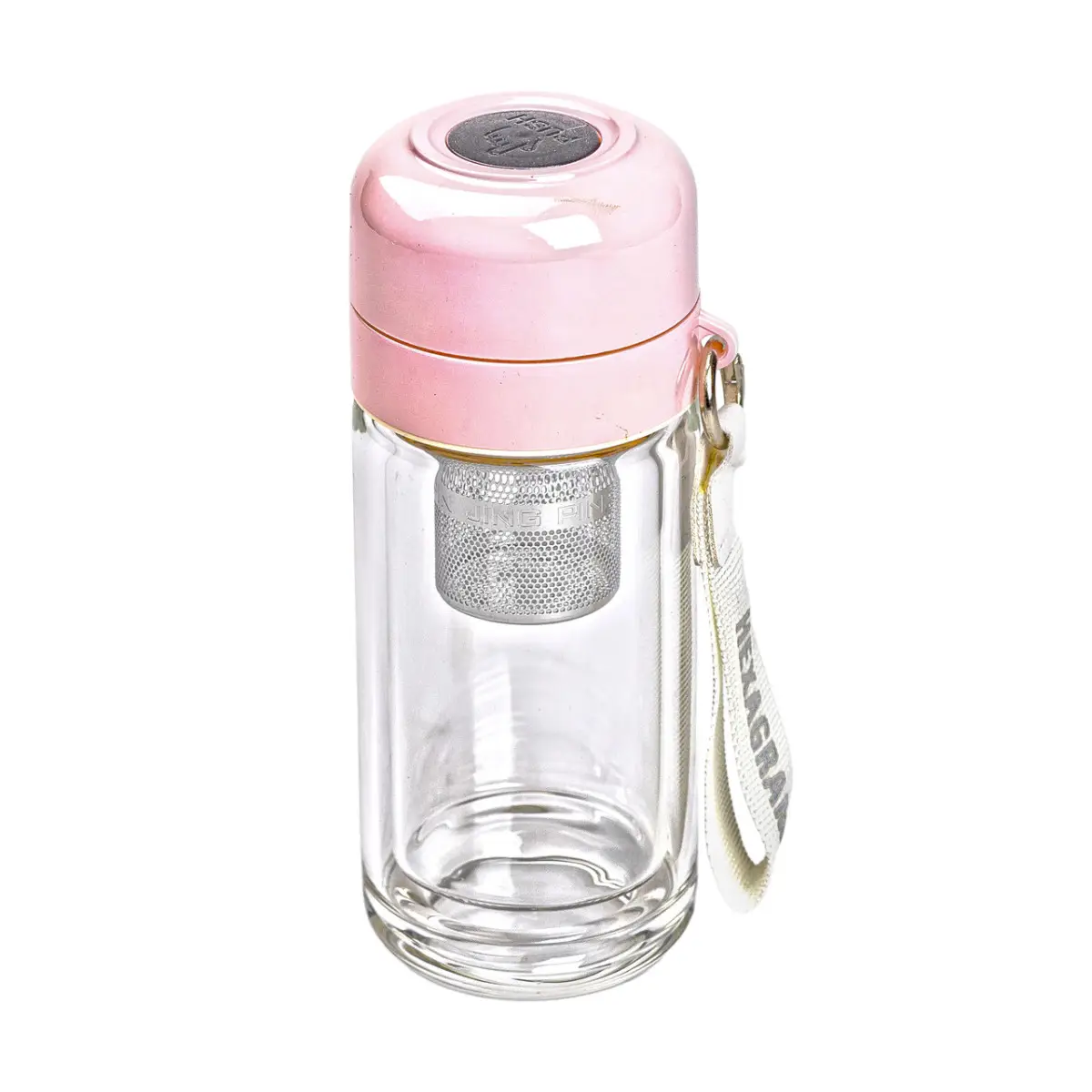 Термос стеклянный Hexagram с двойными стенками и заварником 240 мл Розовый (HP-14-40P)