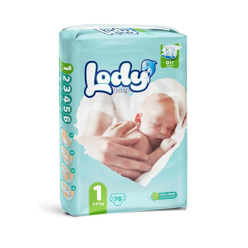 Подгузники детские дышащие LODY AIR JUMBO NEWBORN р. 1 2-5 кг 76 шт./уп. (000006636)