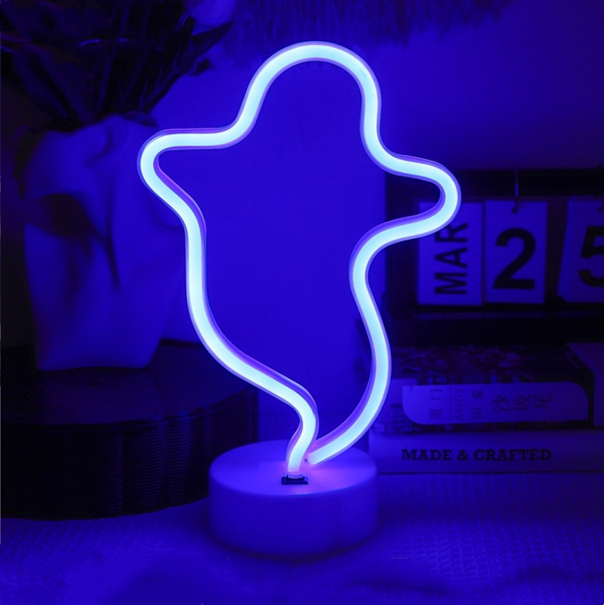 Светильник декоративный настольный неоновый Привидение на батарейках/USB 29х17,5 см Синий