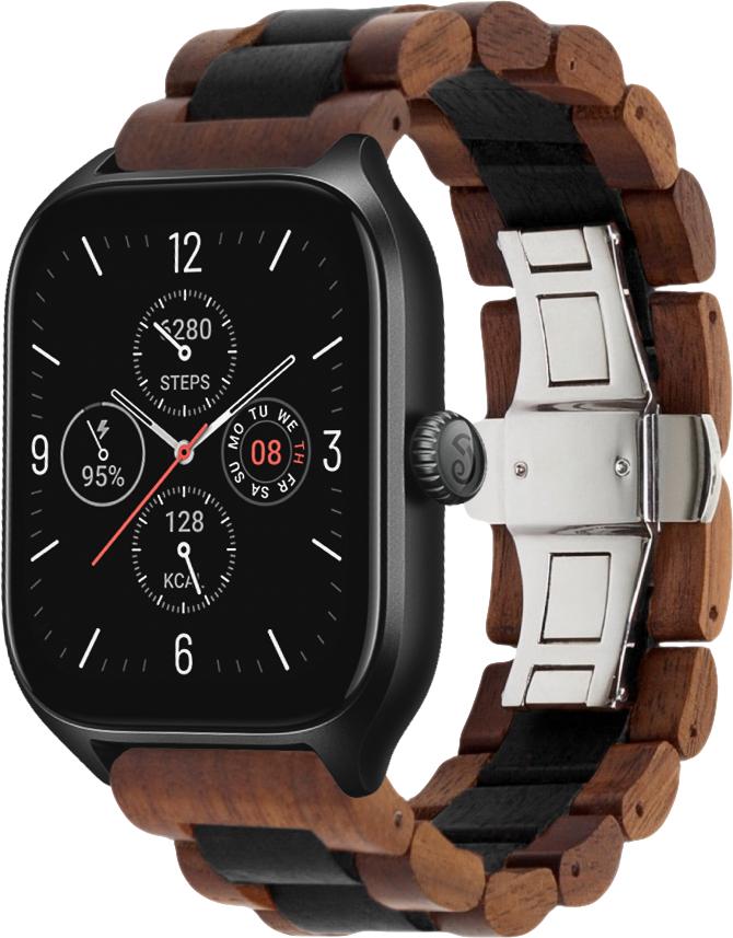 Ремешок деревянный WoodLock для Amazfit GTS 4/Mini Black/Brown (29509-26)