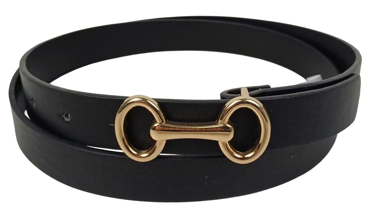 Ремень WBL Trading экокожа золотистая пряжка 2,3 см Черный