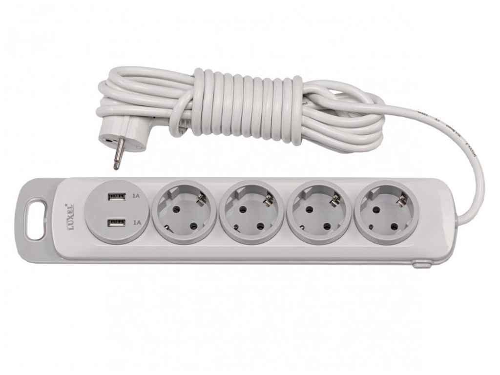 Удлинитель Luxel 3 м 4 гнезда земля выключатель/2 usb N (1017828)