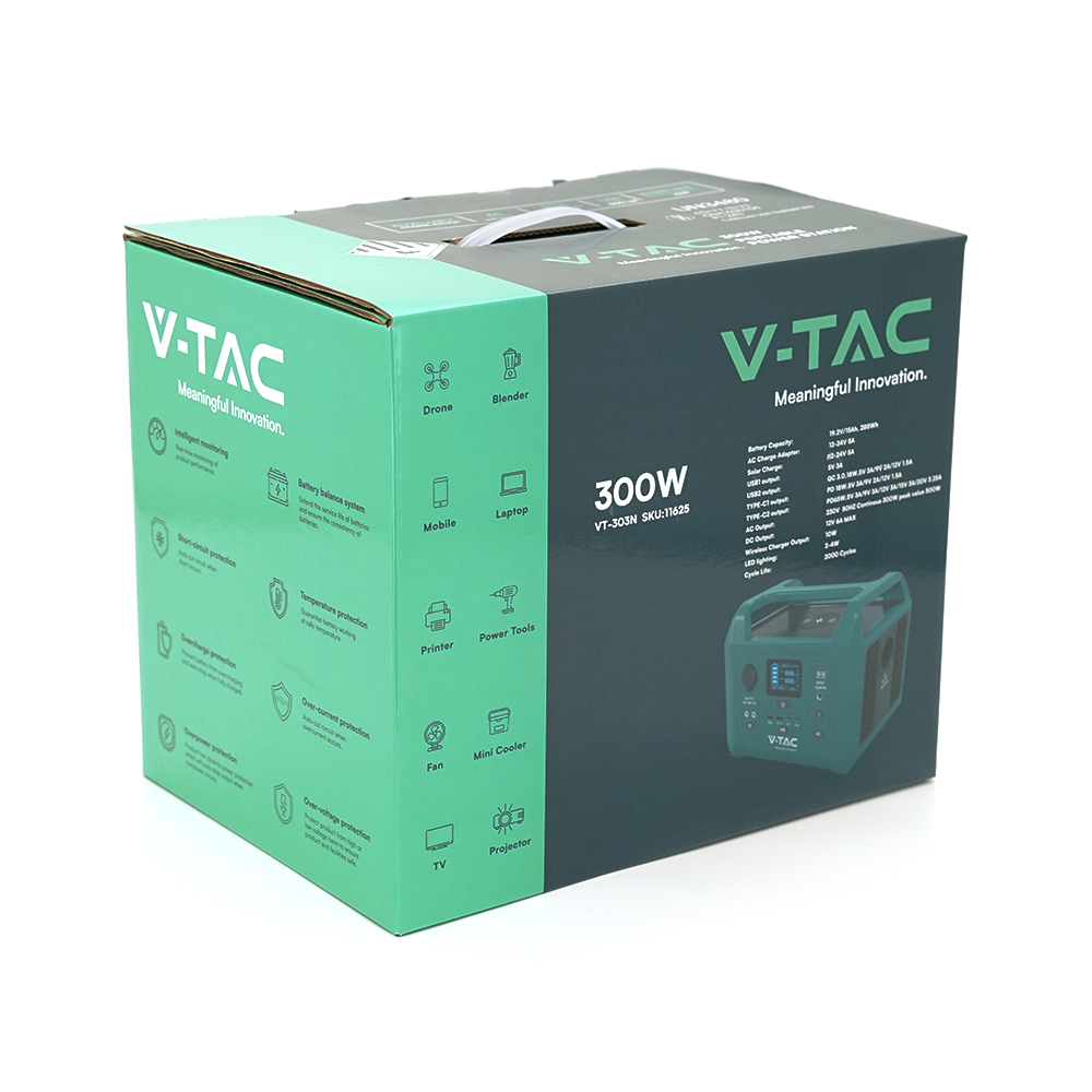 Зарядная станция портативная V-TAC VT-303N 300W LiFePO4 IRF32135 19,2V 15Ah/288Wh 249х171,5х208 4,3 кг (YUT_V9767) - фото 2