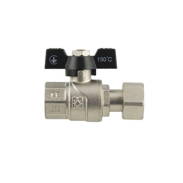 Кран прямой Raftec DN20 с накидной гайкой 3/4" бабочка Black