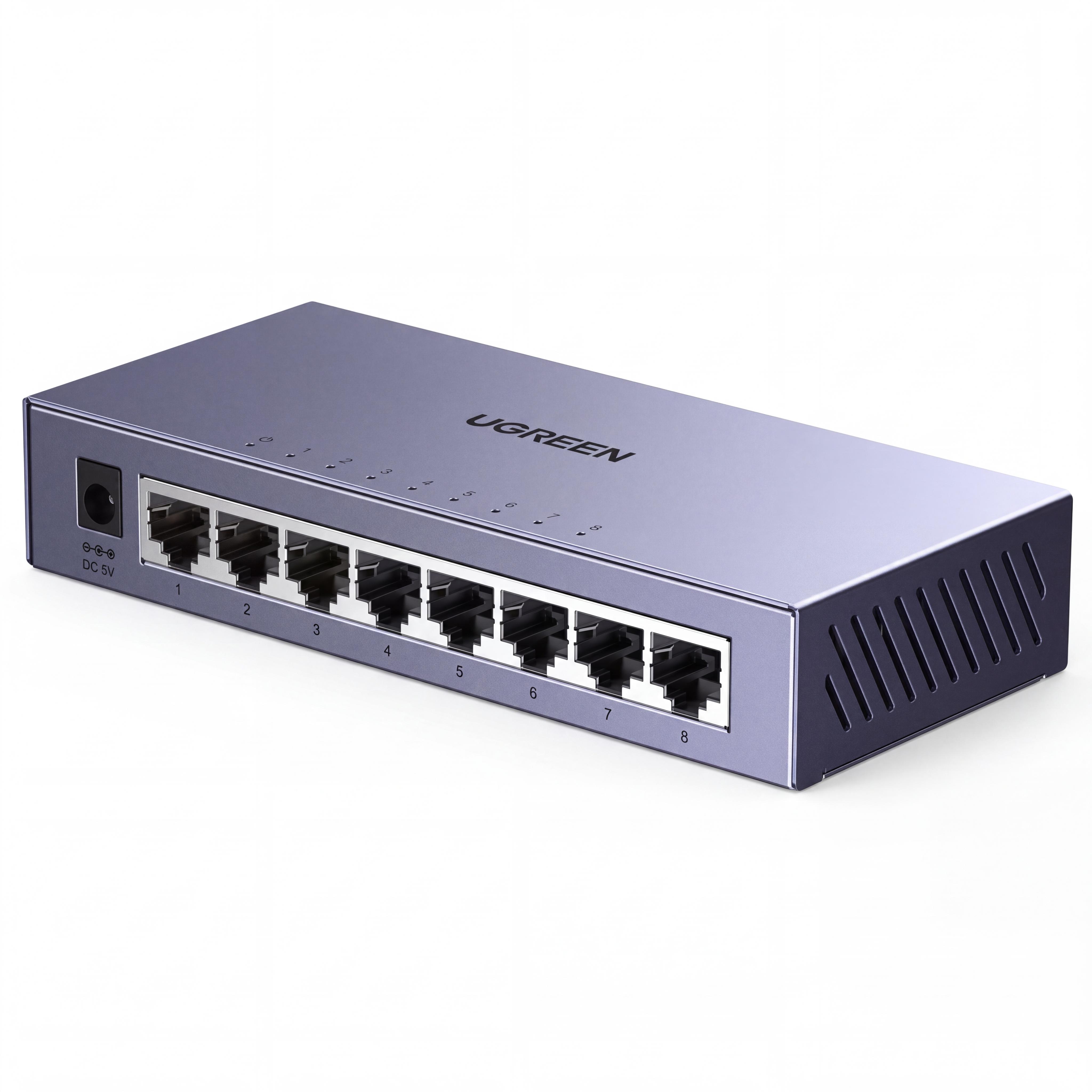 Ethernet-коммутатор UGREEN CM934 8 RJ45 свитч неуправляемый до 1 Гбит/с на порт для вилки БП CN нужен переходник импульсная защита 4 кВ Серый (55467)
