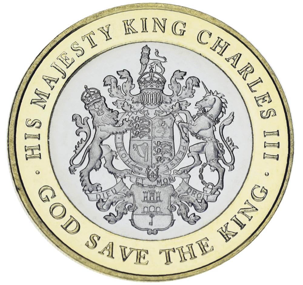 Коллекционная монета Гибралтар 2 фунта 2023 Биметалл UNC Чарльз Карл III Charles III (М21056)