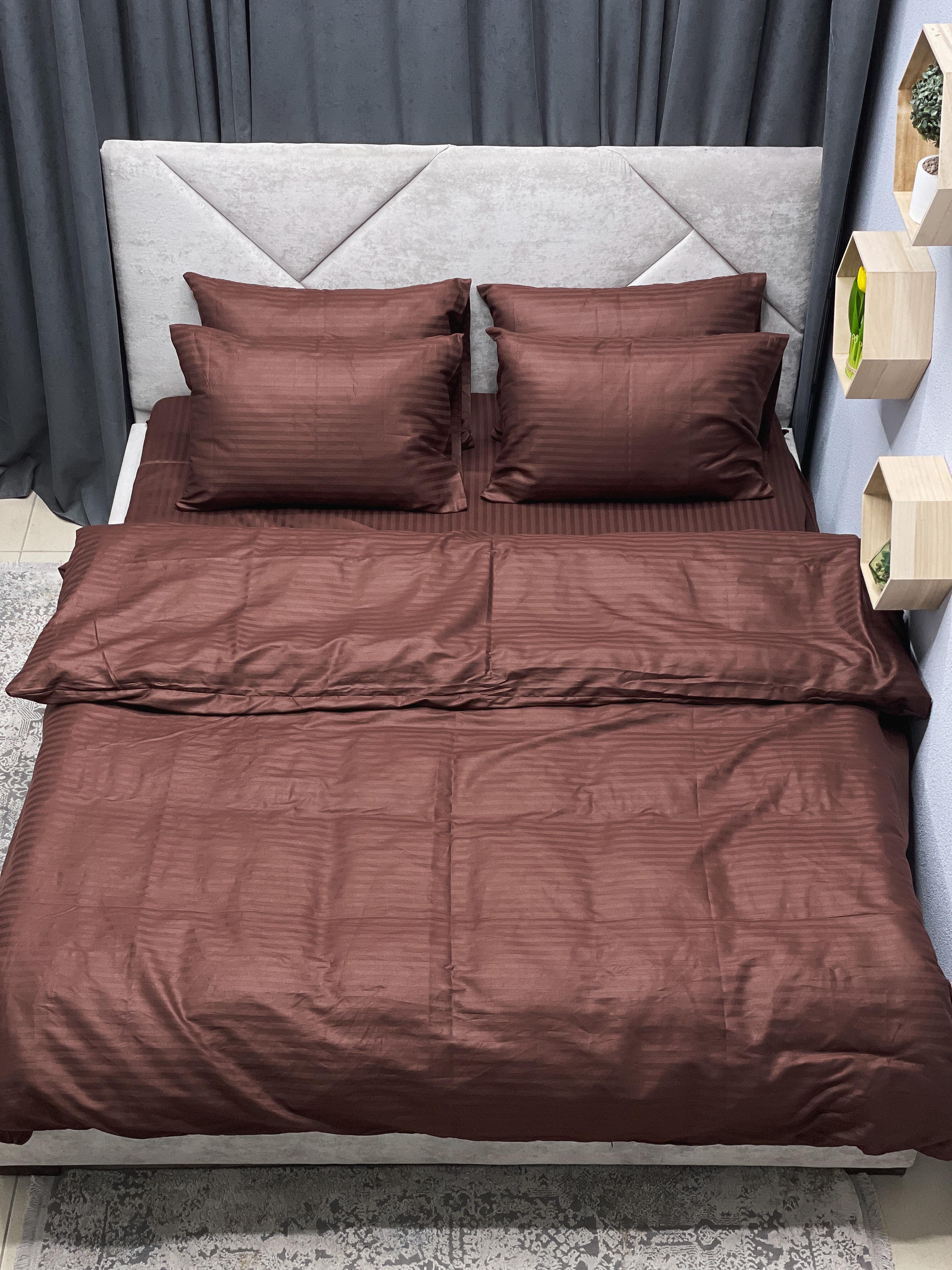 Комплект постельного белья Ego-textile 10SF страйп-сатин однотонный Коричневый (199281462)