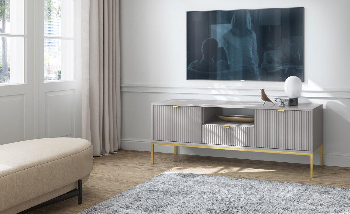 Тумба под телевизор Perfect Home Nova RTV154 2-дверная с 1 ящиком и золотыми ножками Серый (PFH-091226)