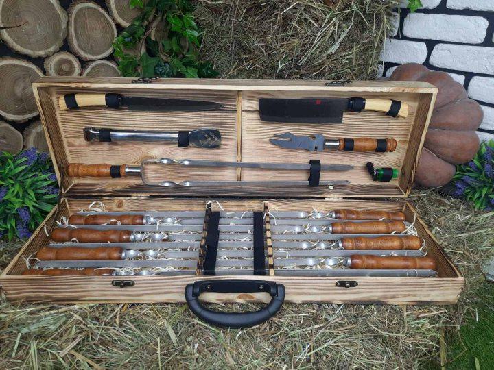 Набор шампуров для люля-кебаба Master с комплектом аксессуаров в деревянном кейсе 730х15х3 мм 8 шт. (12299274)