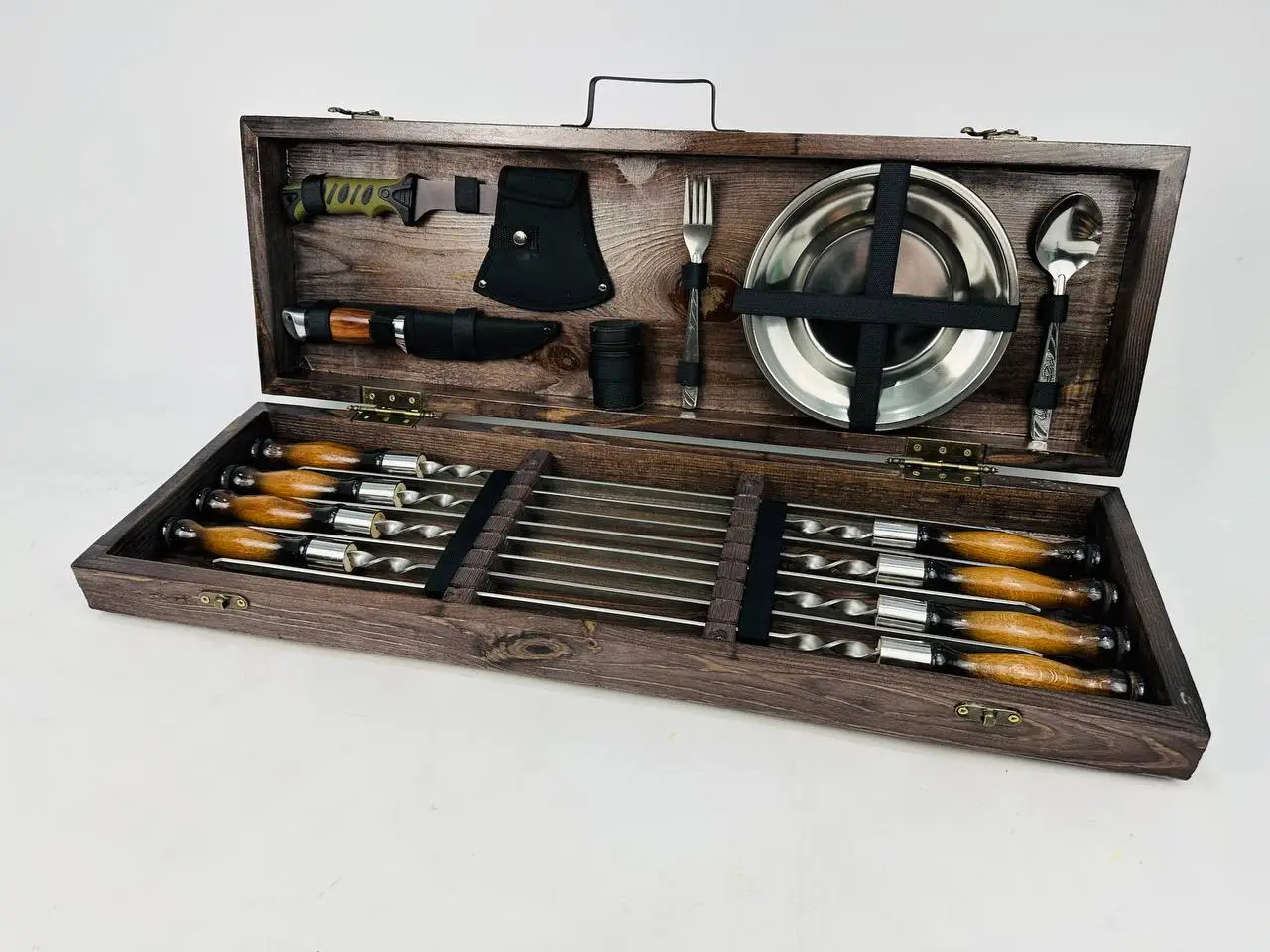 Набір шампурів у кейсі М'ясник середній дерев'яний з нержавіючої сталі (2-10-KS-7604) - фото 5 Набір шампурів у кейсі М'ясник середній дерев'яний з нержавіючої сталі (2-10-KS-7604) - фото 5