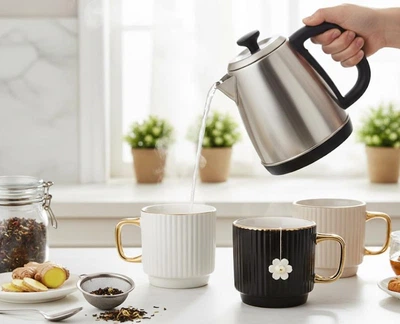 Набор кружек фарфоровых с Золотой каймой и ручкой 300 мл 3 шт. (905-270)