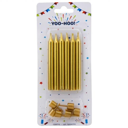 Набор свечей для торта Elisey YOO-HOO! 8,5 см 6 шт. Золотой (9074-016)