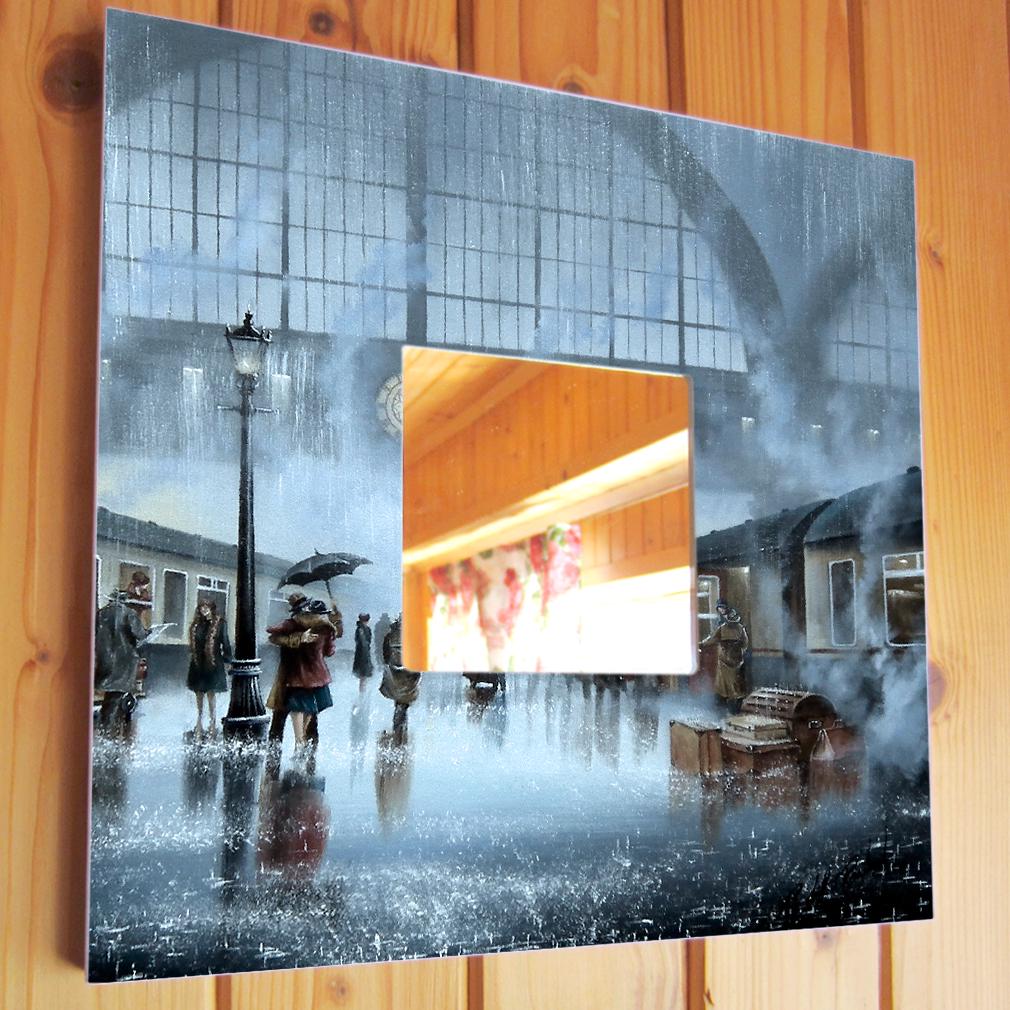 Зеркало декоративное Осенний дождевой вокзал 260х260 мм (M00069)