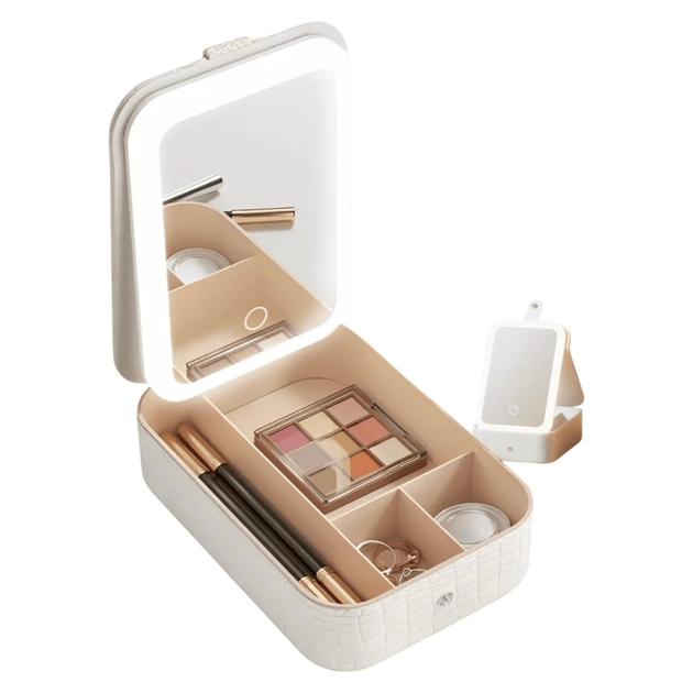 Бьюти-кейс с LED зеркалом кожаный Белый