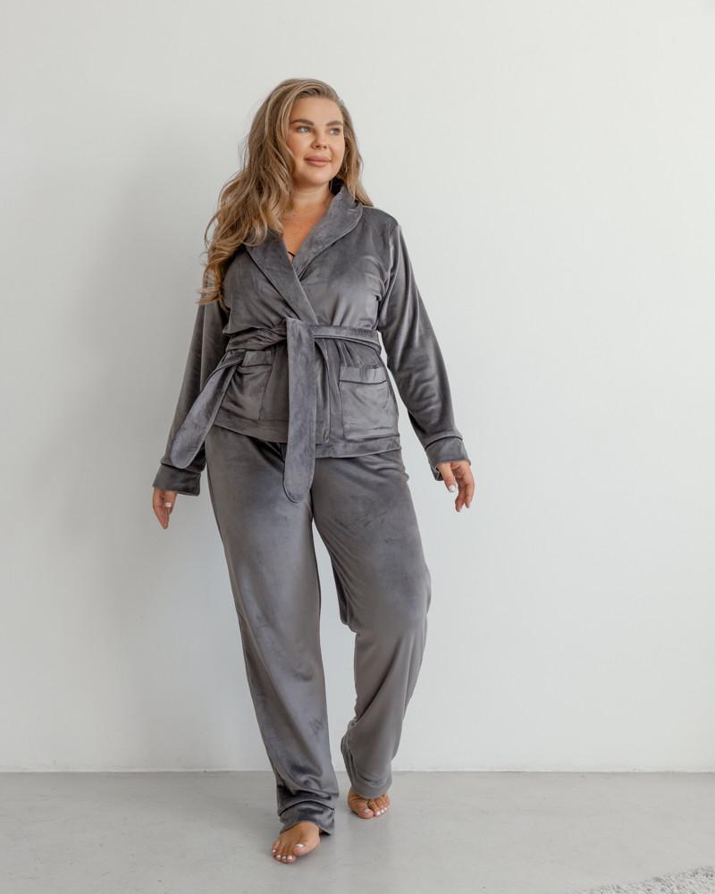 Піжама на запах велюрова р. 44 Сірий (5004) - фото 9 Піжама на запах велюрова р. 44 Сірий (5004) - фото 9