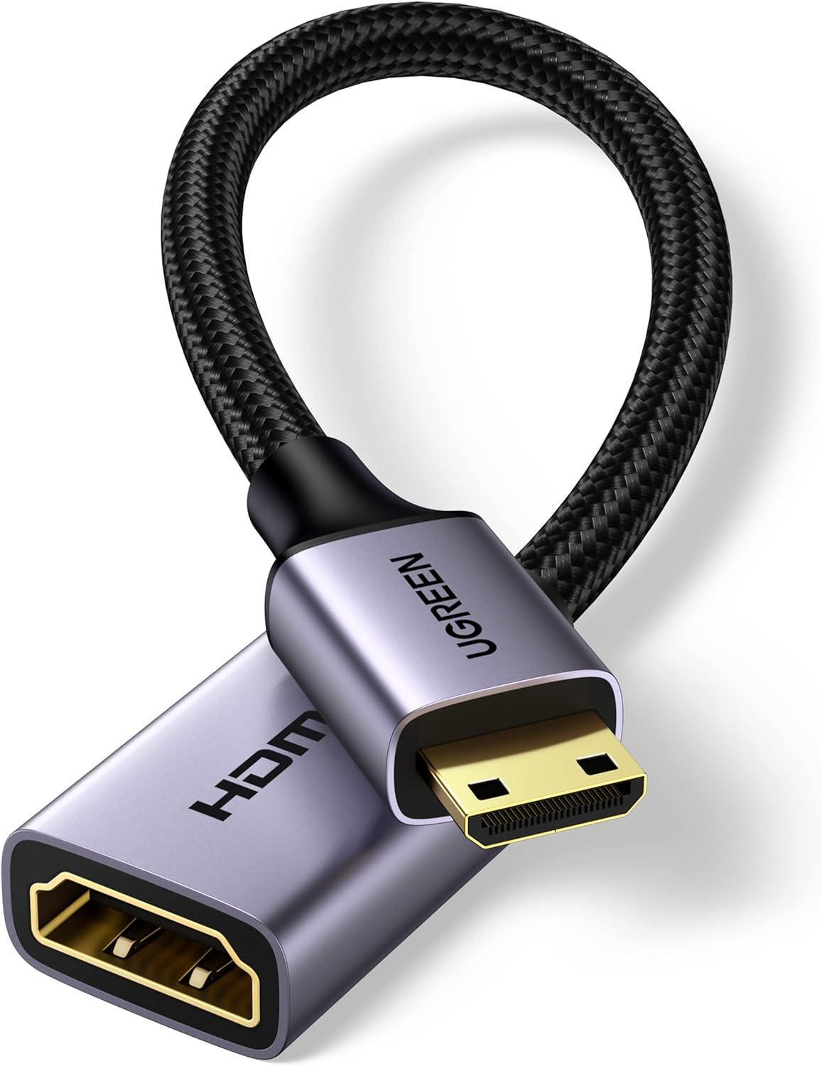 Кабель UGREEN Mini HDMI штекер to HDMI 2.0 роз'єм 4K 60Hz 25 см Space Gray Aluminum Shell Braided (90593)