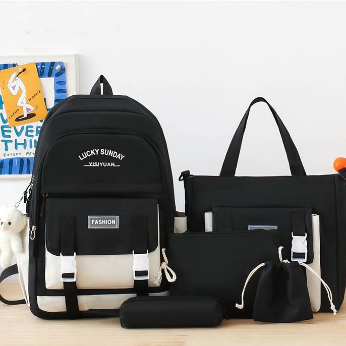 Рюкзак школьный LUCKY SUNDAY 5в1 подростковый для девочки 5-11 класс сумка-шоппер/клатч/пенал Черно-Белый (28110588) - фото 1 Рюкзак школьный LUCKY SUNDAY 5в1 подростковый для девочки 5-11 класс сумка-шоппер/клатч/пенал Черно-Белый (28110588) - фото 1