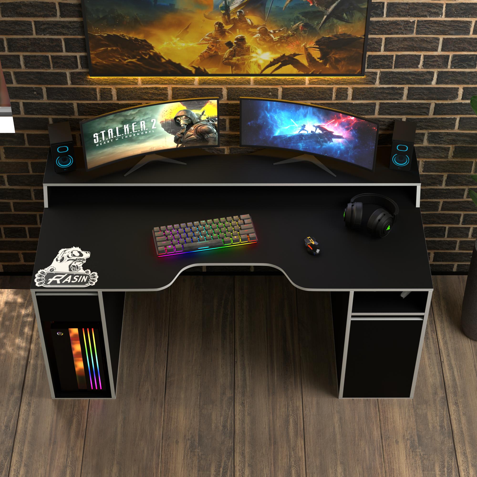 Стол геймерський ергономічний із надбудовою Zeus Rasin RS-27 ламінована ДСП Чорно-білий (RS-27) - фото 3 Стол геймерський ергономічний із надбудовою Zeus Rasin RS-27 ламінована ДСП Чорно-білий (RS-27) - фото 3