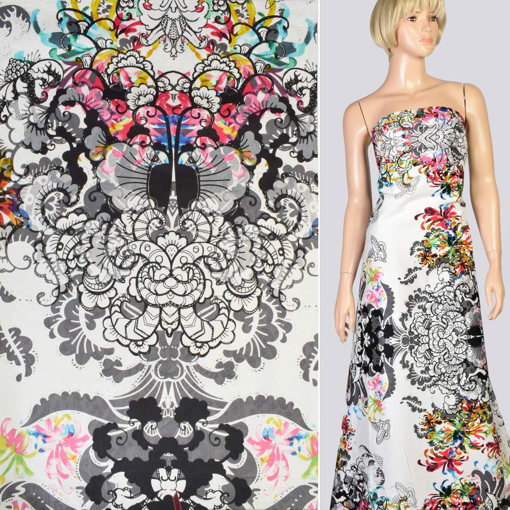 Ткань коттон жаккард стрейч в цветы ширина 145 см Разноцветный (11834.001) - фото 3 Ткань коттон жаккард стрейч в цветы ширина 145 см Разноцветный (11834.001) - фото 3