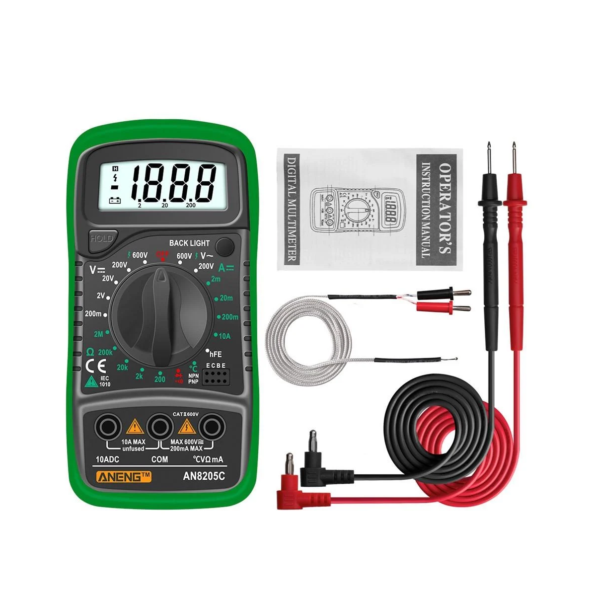 Мультиметр с термопарой ANENG AN8205C батарейка Зеленый (778483)