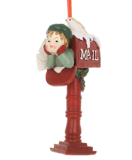 Подвеска новогодняя декоративная BonaDi Почтовый ящик с ангелочком 12,5 см Зеленый/Бордовый (838-572)
