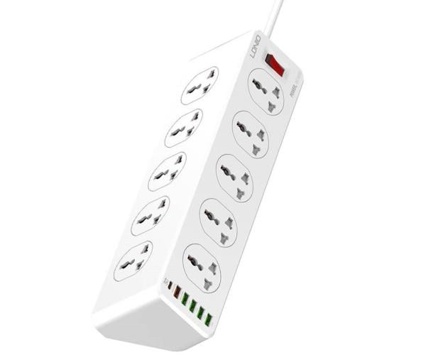 Удлинитель сетевой LDNIO SC10610 5 USB 1 Type-C 10 розеток 2 м White - фото 1