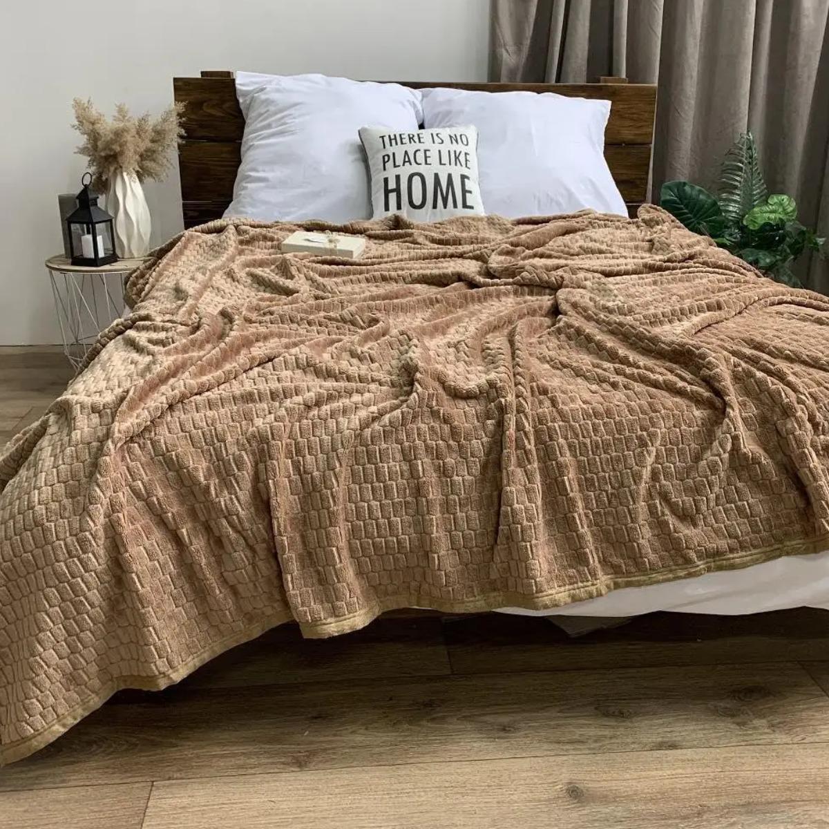 Плед Koloco мікрофібра полуторний 150х200 см Світло-коричневий (37404) - фото 1 Плед Koloco мікрофібра полуторний 150х200 см Світло-коричневий (37404) - фото 1