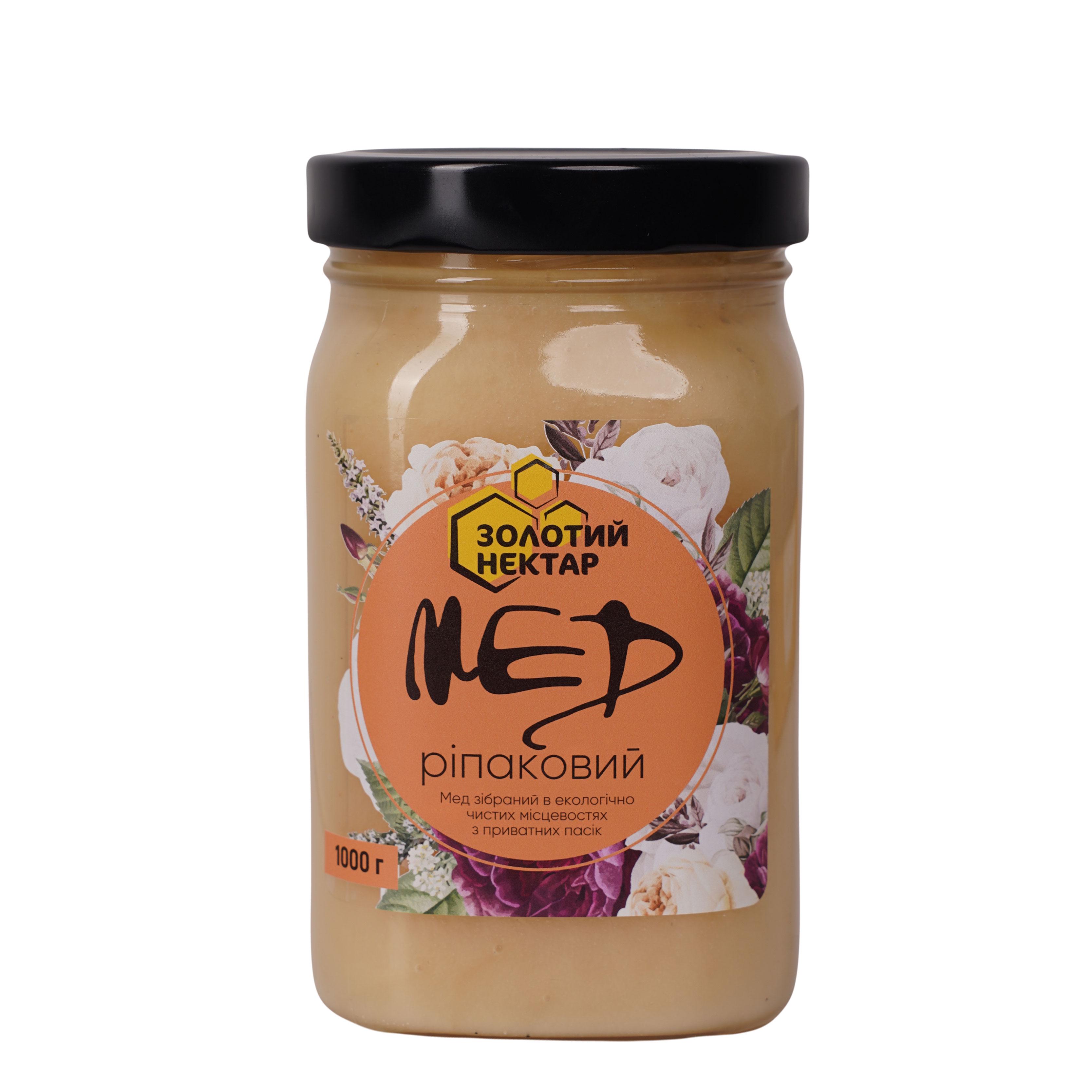 Мед рапсовый натуральный пчелиный Золотой Нектар в стеклянной банке 1 кг