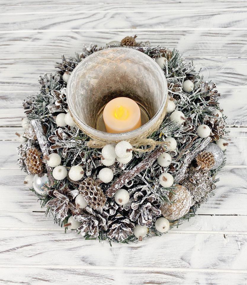 Підсвічник новорічний зі світлодіодною свічкою 20 см Білий (8793048) - фото 2