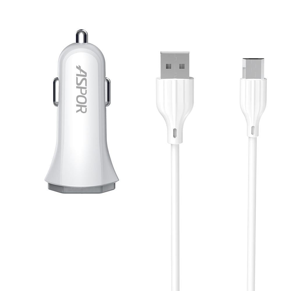 Автомобільний зарядний пристрій Aspor A901 QC3.0/18W LED та USB кабель Micro Білий (920040)