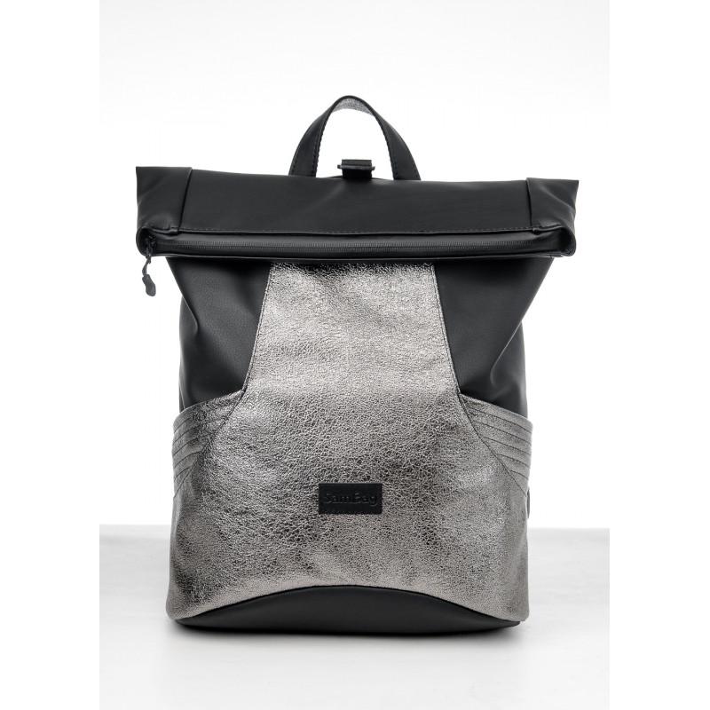Рюкзак ролл Sambag RollTop MQN 41x27x18 см Черный с битым сереблом