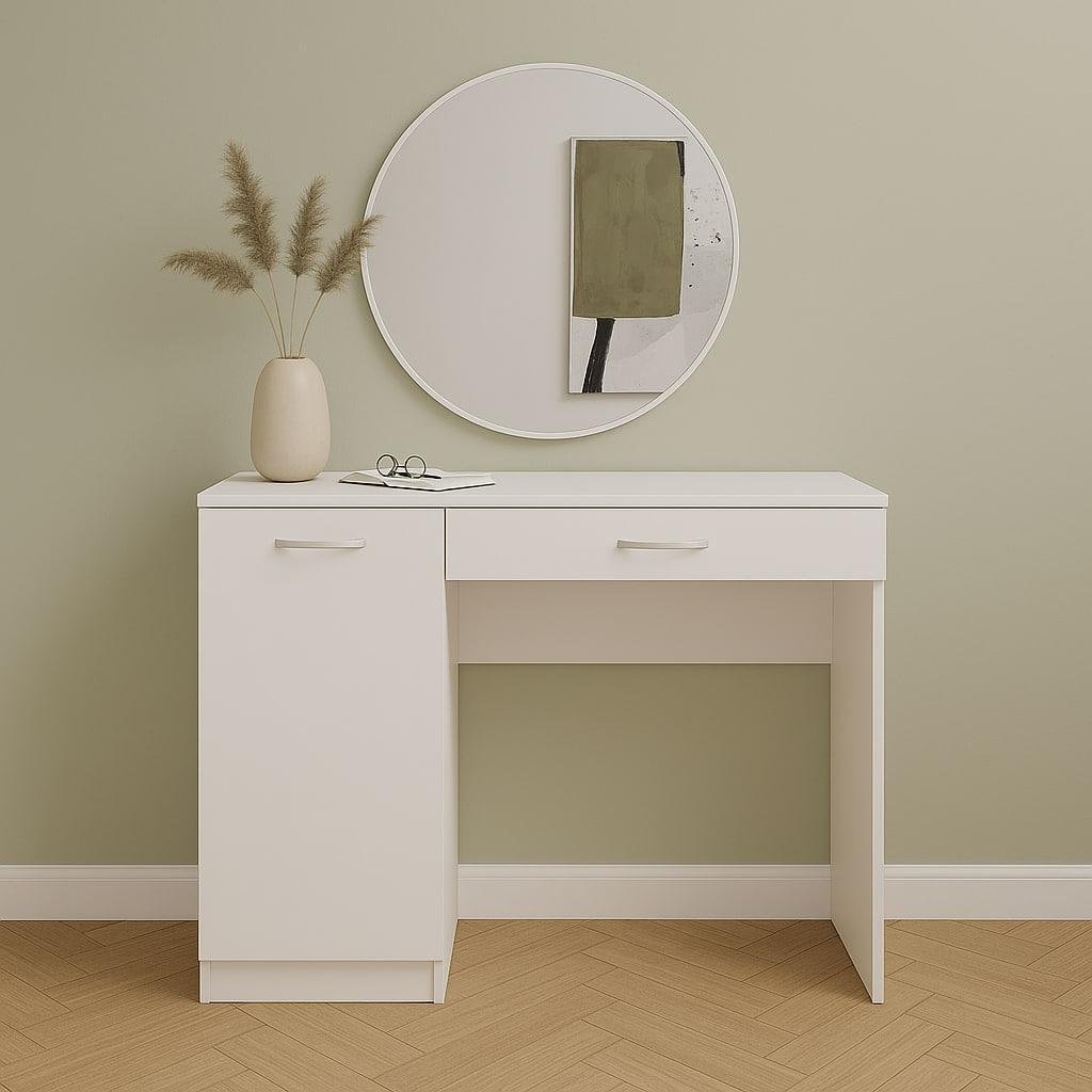 Туалетний столик New and Classic із круглим дзеркалом 750х900х450 мм Білий (ТЗ-1 ручки-1) - фото 1