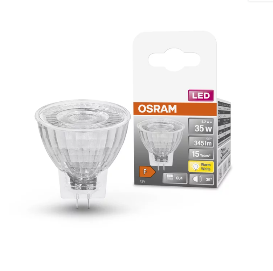 Лампа рефлекторная led Osram низковольтная 4,2 W 12 V 345 lm 2700K GU4 (4058075433380) - фото 3 Лампа рефлекторная led Osram низковольтная 4,2 W 12 V 345 lm 2700K GU4 (4058075433380) - фото 3
