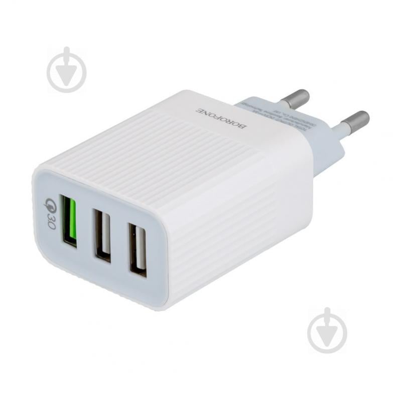 Мережева зарядка Borofone BA40A Quick Charge 3.0 3A адаптер 3 USB 18W Білий