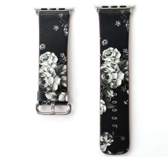Шкіряний ремінець Primo Black Flower для Apple Watch 42 мм/44 мм 120 мм (691527280)