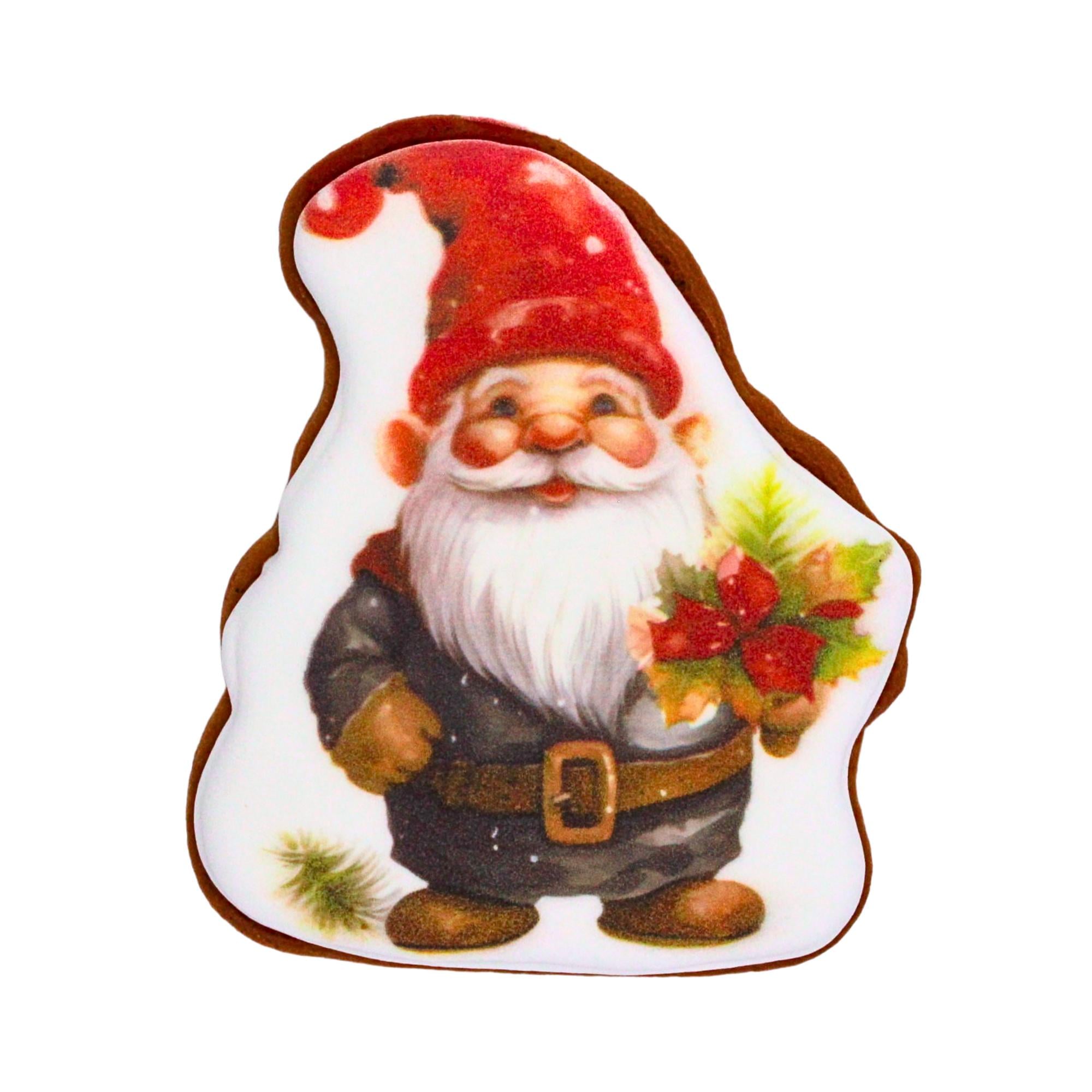 Пряник с принтом Крафт Печенье Новый год Гном с веточкой 45 г (nw045103)