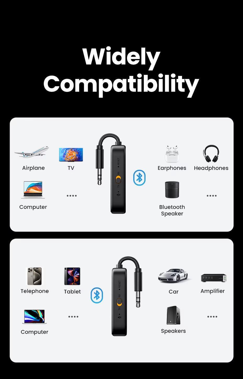 Адаптер UGREEN Bluetooth 5.2 3,5 мм AUX 28 годин роботи Чорний (35222) - фото 4 Адаптер UGREEN Bluetooth 5.2 3,5 мм AUX 28 годин роботи Чорний (35222) - фото 4