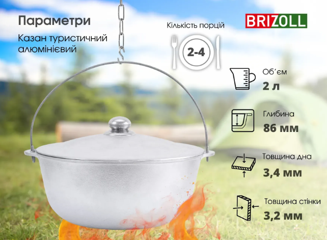 Котел алюминиевый Brizoll с алюминиевой крышкой 2 л (12-002-1) - фото 6