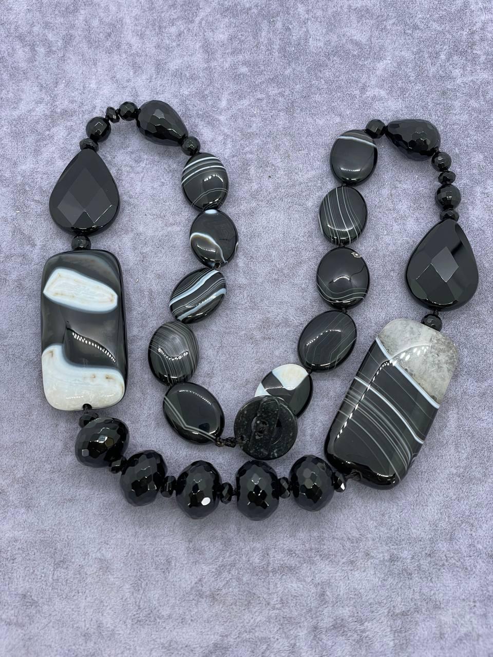 Бусы агат 50 см Черный (9807)