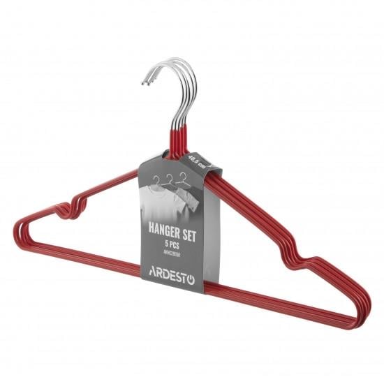 Плечики для одягу Ardesto метал/ПВХ 405 мм 5 шт. Червоний (ARHC2805R)