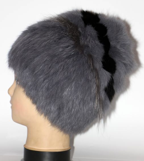 Шапка женская из натурального меха кролика Серый (28408)