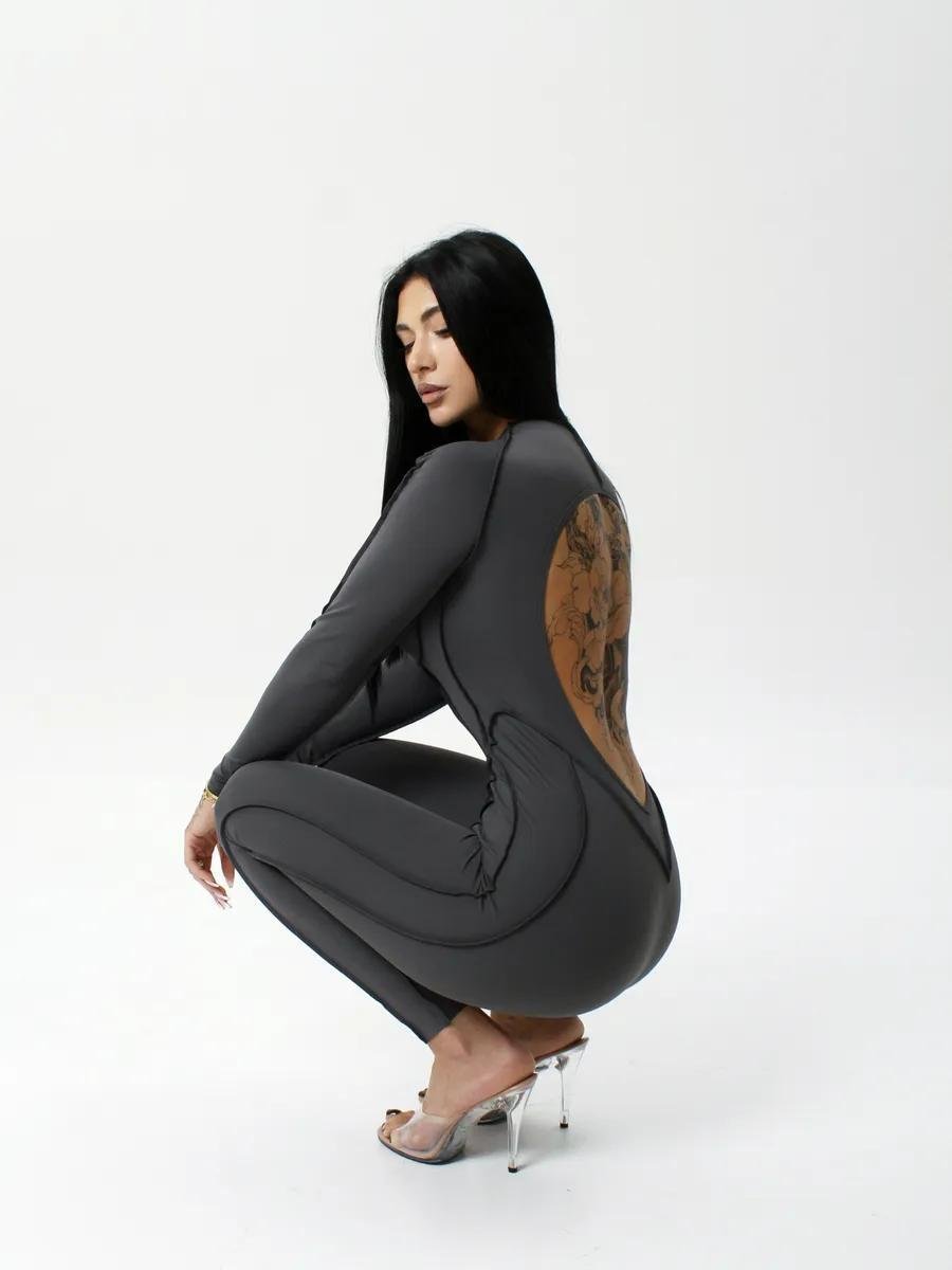 Комбинезон спортивный длинный с имитацией корсета с чашками и без пуш-ап L Темно-серый (MJ03L) - фото 7 Комбинезон спортивный длинный с имитацией корсета с чашками и без пуш-ап L Темно-серый (MJ03L) - фото 7