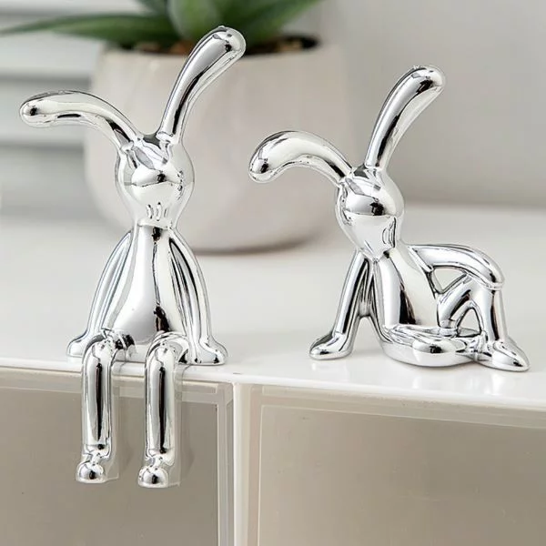 Набір статуеток Кролики 2 шт. Сріблястий (Q00042) - фото 2