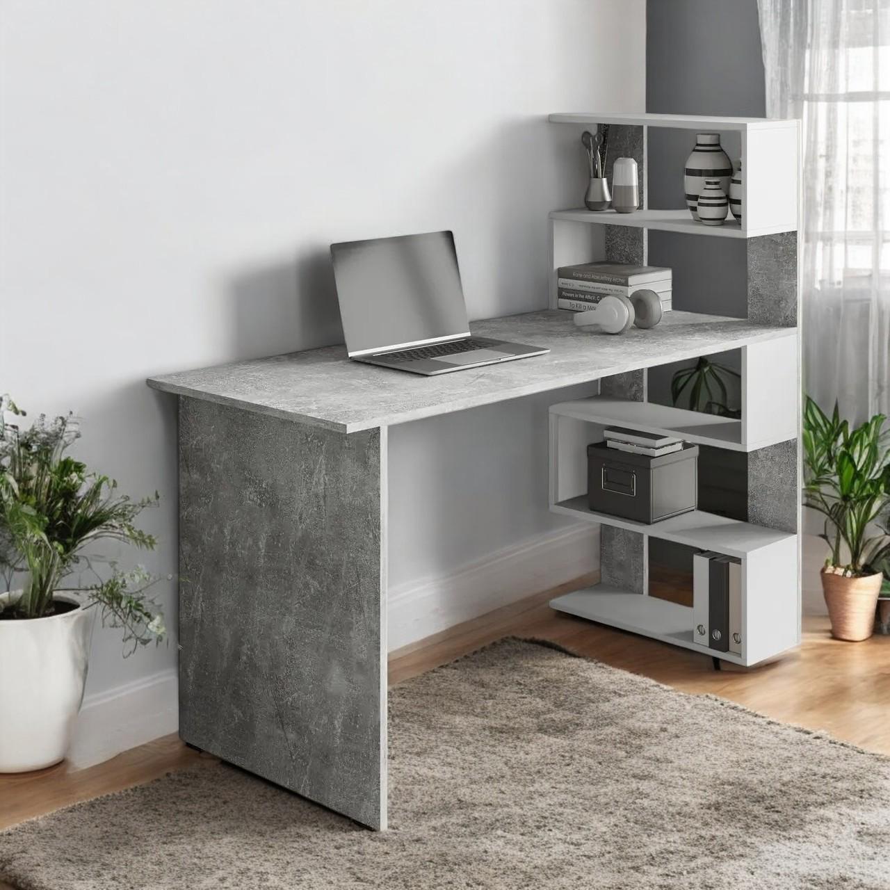 Компьютерный стол AVVS tech Christer 1416x1226x600 мм Бетон/Белый