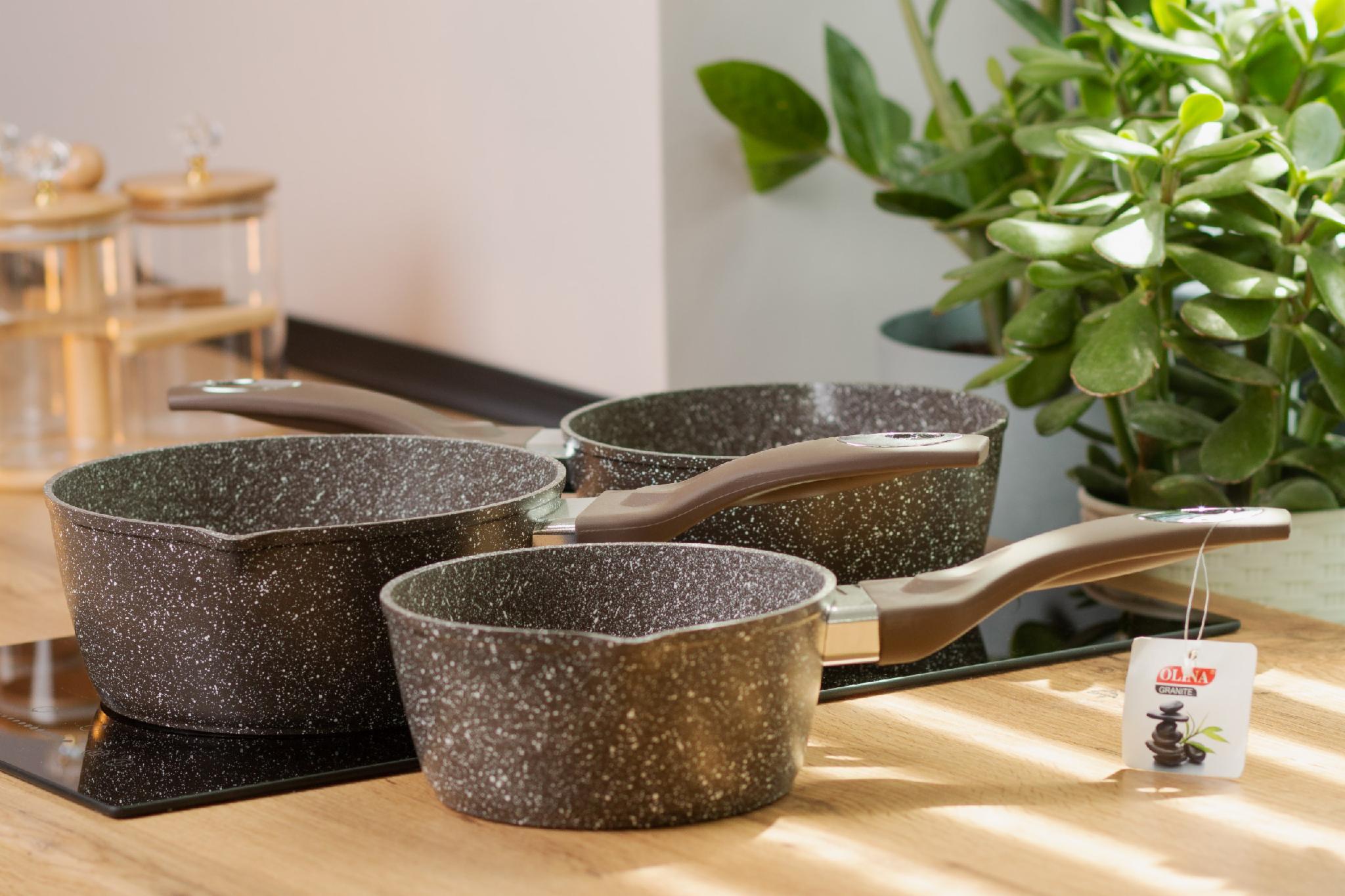 Набор ковшей Olina с антипригарным покрытием алюминиевые 3 шт. Коричневый (HP656) - фото 2