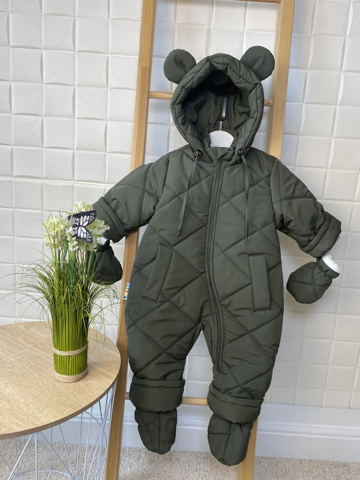 Детский зимний комбинезон с пинетками и перчатками 86 см Хаки (21348)